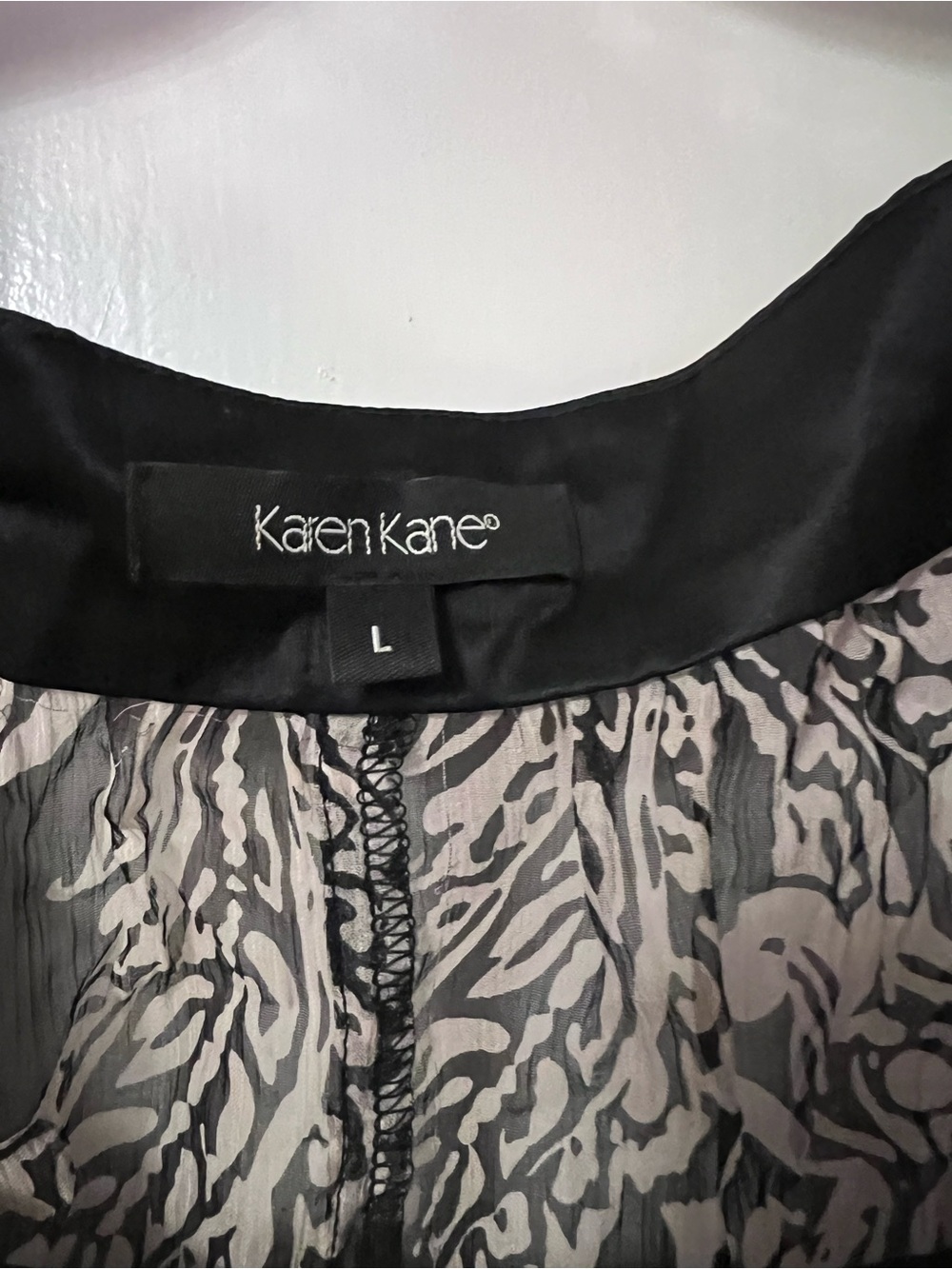 Karen Kane Black and Gray Sheer Animal-Print Blouse